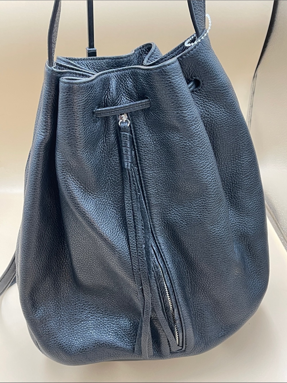 Elizabeth and James Black Leather Drawstring Bucket Bag Quality Orig over 500
